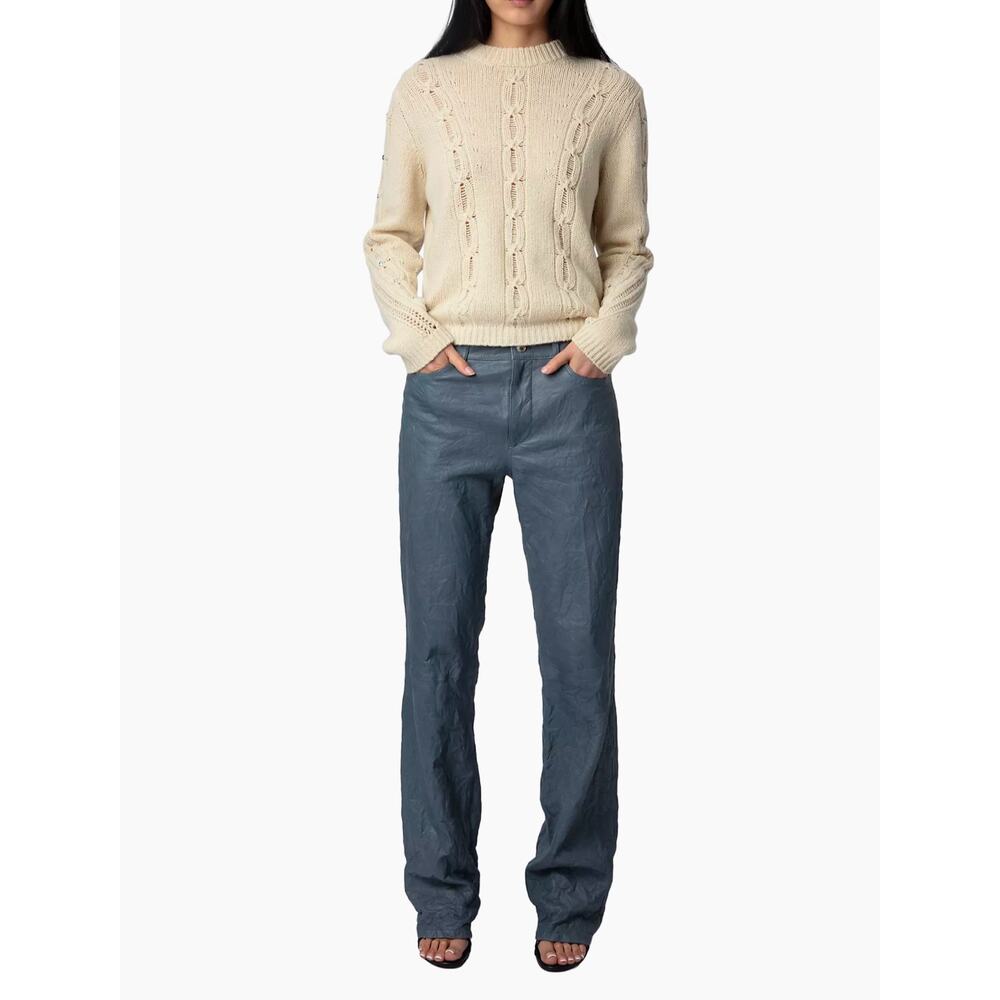Zadig & Voltaire Defile Morley Cable Knit Cream Sweater NWT Small